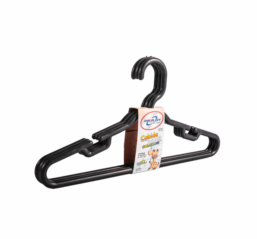 3 Cabides Infantis Color Preto REFORÇADO - 1029-P
